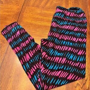 LuLaRoe Black Leggings with Pink and Blue Pattern